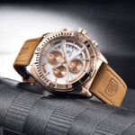Accurate Quartz Mens Watch with Half-Fan Calendar & Folding Clasp