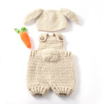 New crochet carrot and rabbit three-piece set, cute newborn photo suspender pants
