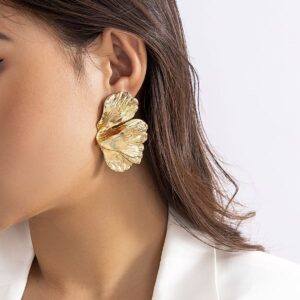 Statement Petal Flower Alloy Earrings in Silver or Gold