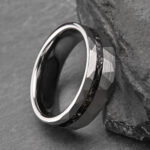 Bold 8-Wide Flat Hammered Tungsten Gold Ring Set, Meteorite Style
