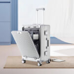 O1CN01px7dLw1xiWO0sJtVU_2398046477-0-cib.jpg Factory wholesale 20-inch front-opening aluminum frame trolley case, stylish student carry-on suitcase with combination lock, gift set.