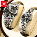 Double Calendar Quartz Couple Watch Set with Week Display