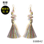 Boho Green Tassel Earrings for Women, Cotton Thread Long Drop