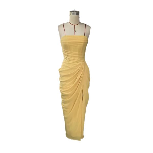 SDM225 Elegant Yellow New Sexy Strapless Slit Dress, 2026 New Arrival, Wholesale Export Goods