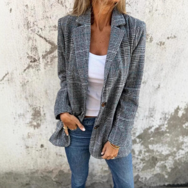 Retro Houndstooth Women’s Cardigan Coat with Lapel Pockets Retro Houndstooth Women’s Cardigan Coat with Lapel Pockets