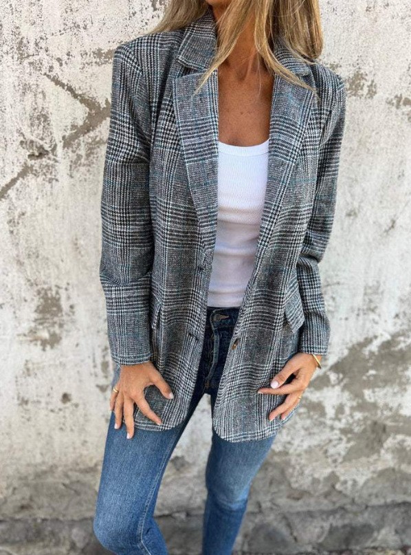 Retro Houndstooth Women’s Cardigan Coat with Lapel Pockets Retro Houndstooth Women’s Cardigan Coat with Lapel Pockets