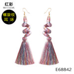 Boho Green Tassel Earrings for Women, Cotton Thread Long Drop