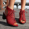 Adjustable Lace-Up Suede Peep Toe Roman High Heel Sandals