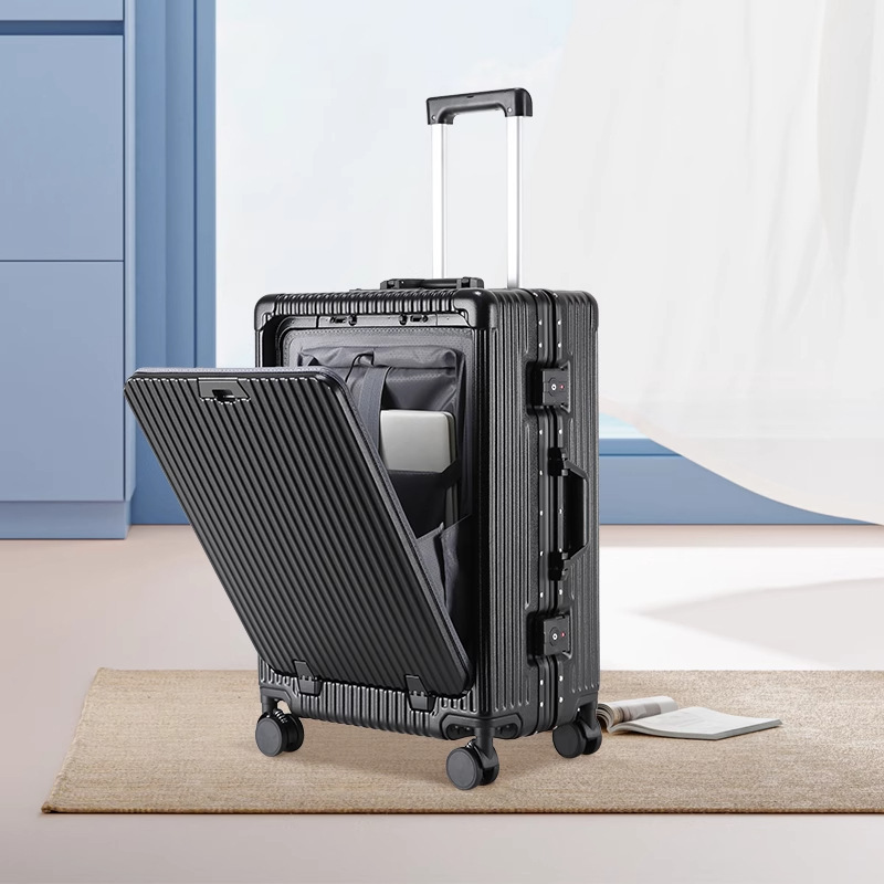 Factory wholesale 20-inch front-opening aluminum frame trolley case, stylish student carry-on suitcase with combination lock, gift set. Factory wholesale 20-inch front-opening aluminum frame trolley case, stylish student carry-on suitcase with combination lock, gift set.