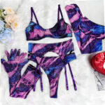 Bold Tie-Dye 5-Piece Lingerie Set with Leopard Print Gloves