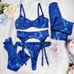 Bold Tie-Dye 5-Piece Lingerie Set with Leopard Print Gloves
