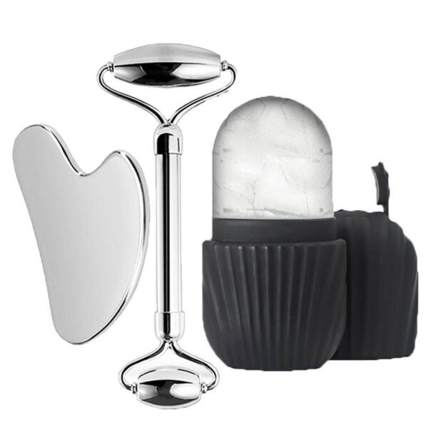 Stainless steel facial ice tray set, portable facial gua sha board, skincare tool, silicone facial ice tray