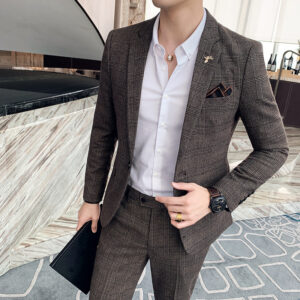 Slim Fit Plaid Two-Piece Suit for Men, Notched Lapels