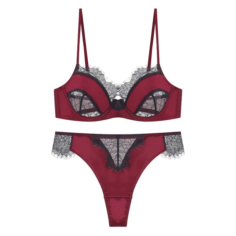 Anti-Sagging French Eyelash Lace Lingerie Set for Large Bust