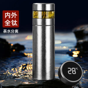 Luxury pure titanium thermos cup with tea-water separation design, ideal for business gifts and custom-made presents.