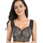 Plus-size women's lingerie, sexy lace, thin, wire-free vest style, plus size sports sleep bra with push-up support.