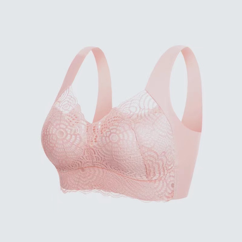 Plus-size women's lingerie, sexy lace, thin, wire-free vest style, plus size sports sleep bra with push-up support.