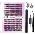 Natural Black Cluster Fake Eyelashes with Segmented Double Tape