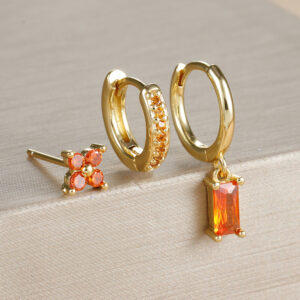 European and American cross-border three-piece set earrings Square zircon earrings Fashionable and versatile horse eye earrings Geometric earrings