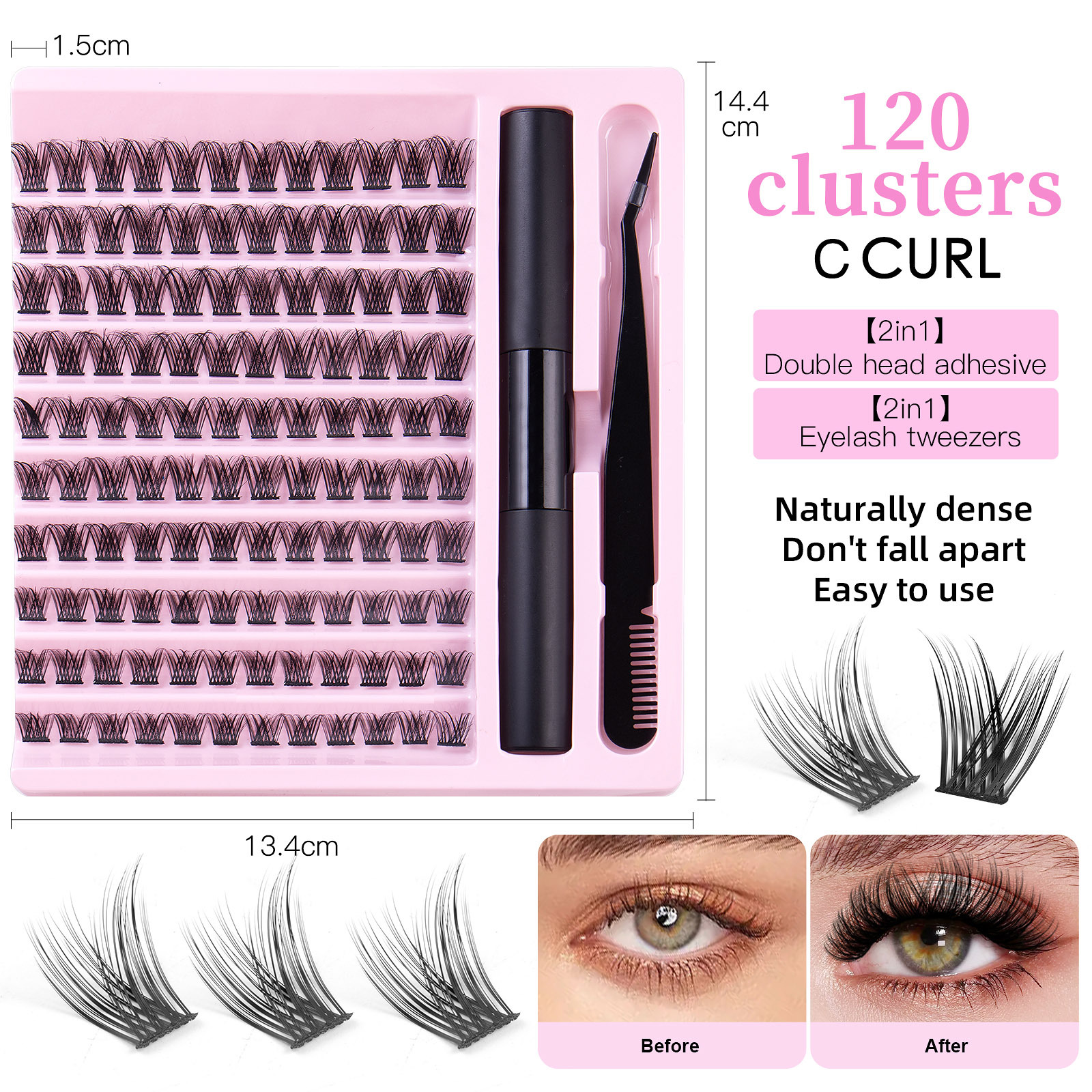 Natural Black Cluster Fake Eyelashes with Segmented Double Tape