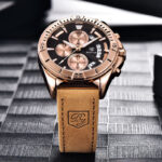 Accurate Quartz Mens Watch with Half-Fan Calendar & Folding Clasp