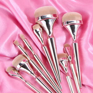 Portable 9-Piece Makeup Brush Set with Metal Handles