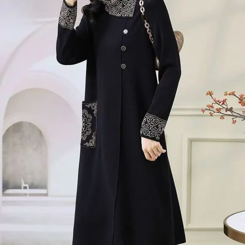 Thick Knit Western Dress Sweater, Black Buttons, Loose M Thick Knit Western Dress Sweater, Black Buttons, Loose M