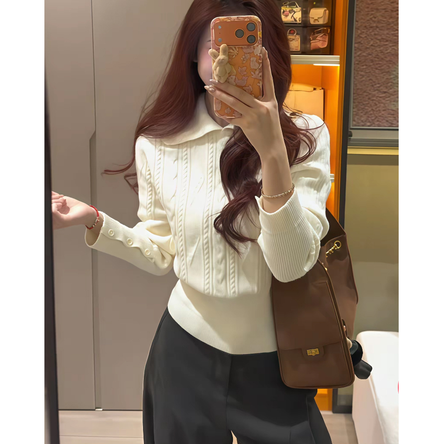 Slimming Mock-Neck Acrylic Pullover Sweater - Crochet Knit Slimming Mock-Neck Acrylic Pullover Sweater - Crochet Knit