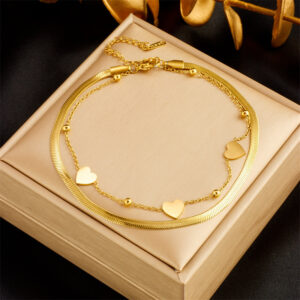 Heart-Shaped Stainless Steel Anklet for Women Layering