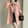 Womens Geometric Wool Coat with Doll Neck Patchwork