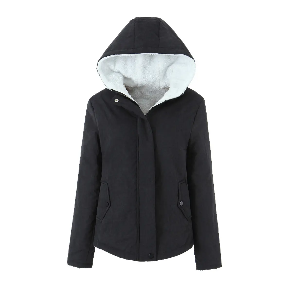 Warm Women’s Padded Jacket with Fleece-Lined Hood Pockets