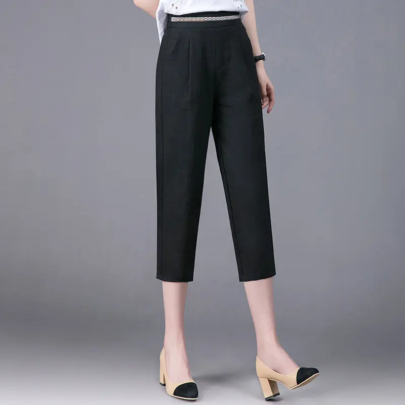 Breathable Linen Harem Pants for Women, High Waist