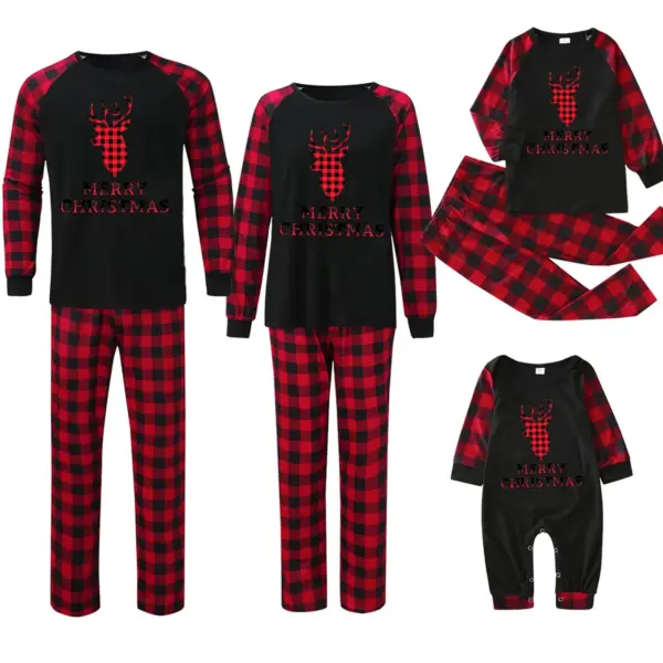Plaid Stitching Printing Christmas Homewear Parent-child Suit M3