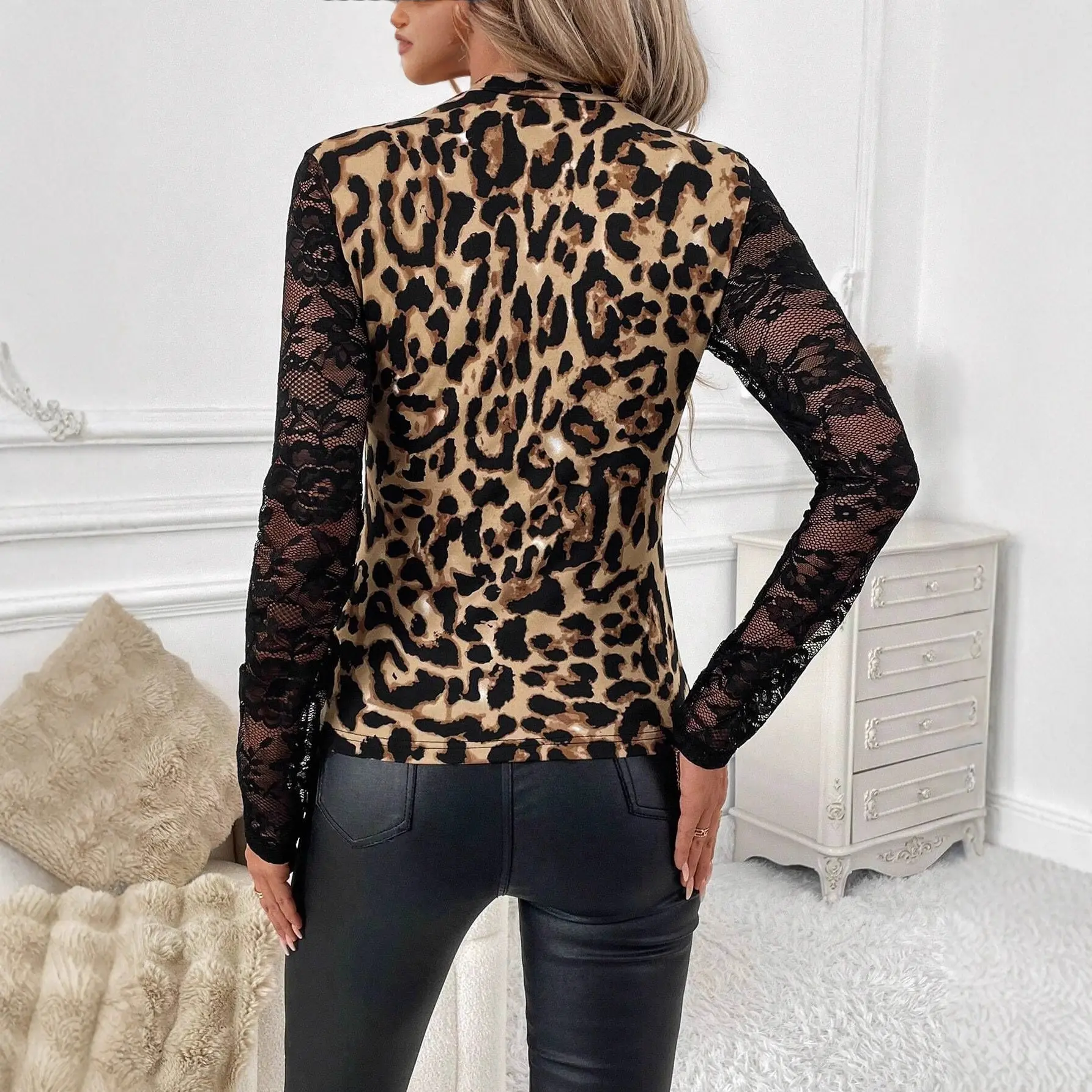 New Womens Sexy Black Lace Patchwork Top With Asymmetrical Neckline New Womens Sexy Black Lace Patchwork Top With Asymmetrical Neckline