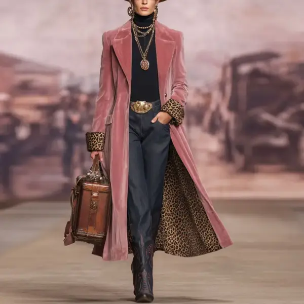 Patchwork Lace Gold Velvet Suit Long Coat Women's Wear Patchwork Lace Gold Velvet Suit Long Coat Women's Wear