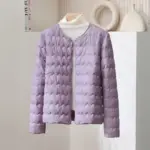 Women’s Short Puff Jacket with Ruffled Crew Neck Pockets