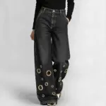 High-waisted Loose-fit Denim Jeans With Cutout Detailing And Metal Eyelets
