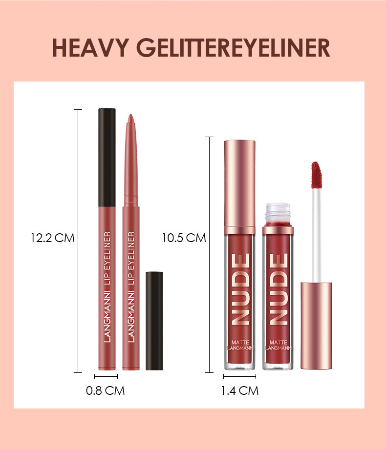 Long-Lasting Matte Lipstick & Lip Liner Set, 12 Pcs, 12 H