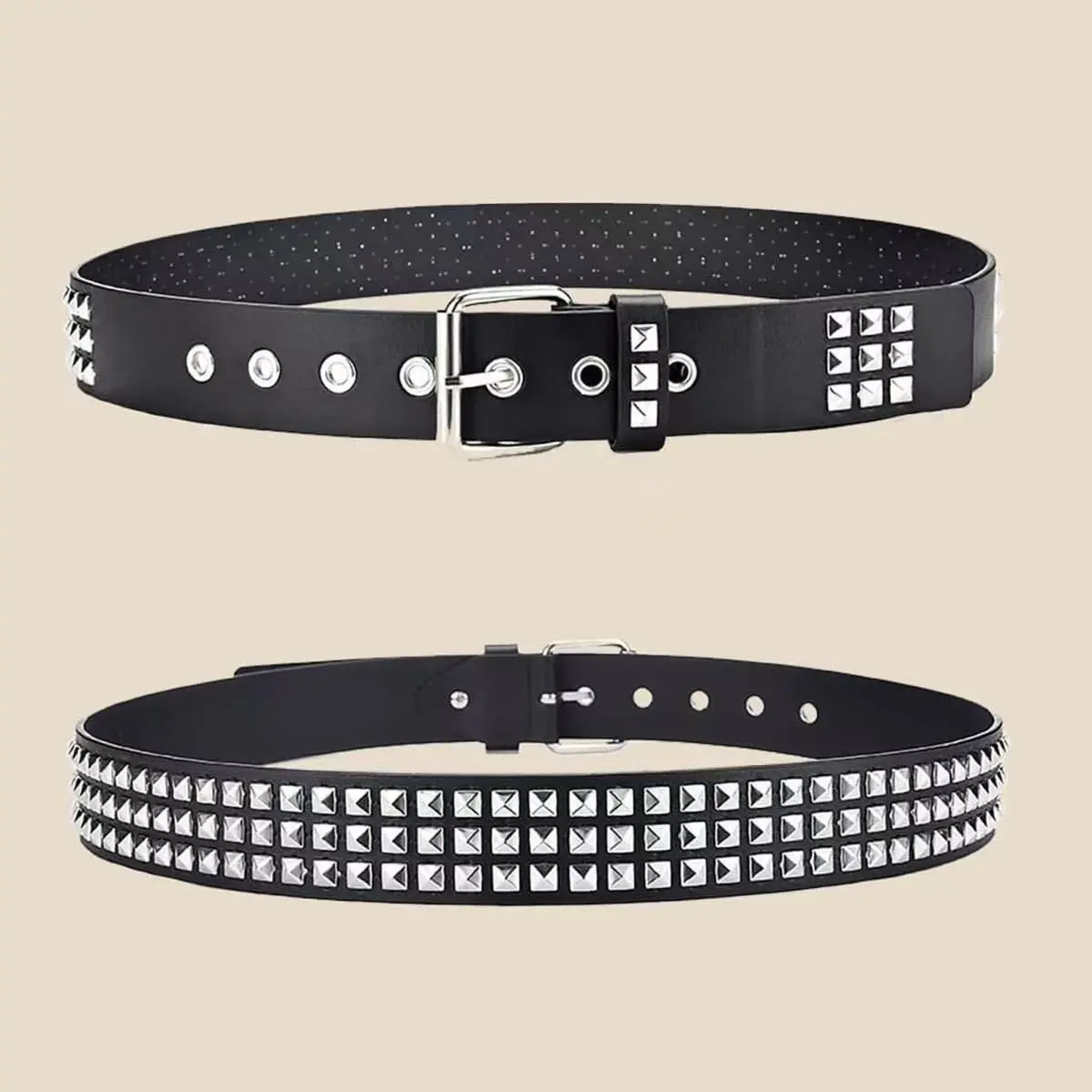 Square Bead Rivet Metal Pyramid Belt