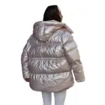 Drawstring Womens Casual Coat with Long Sleeves - Silver/Black