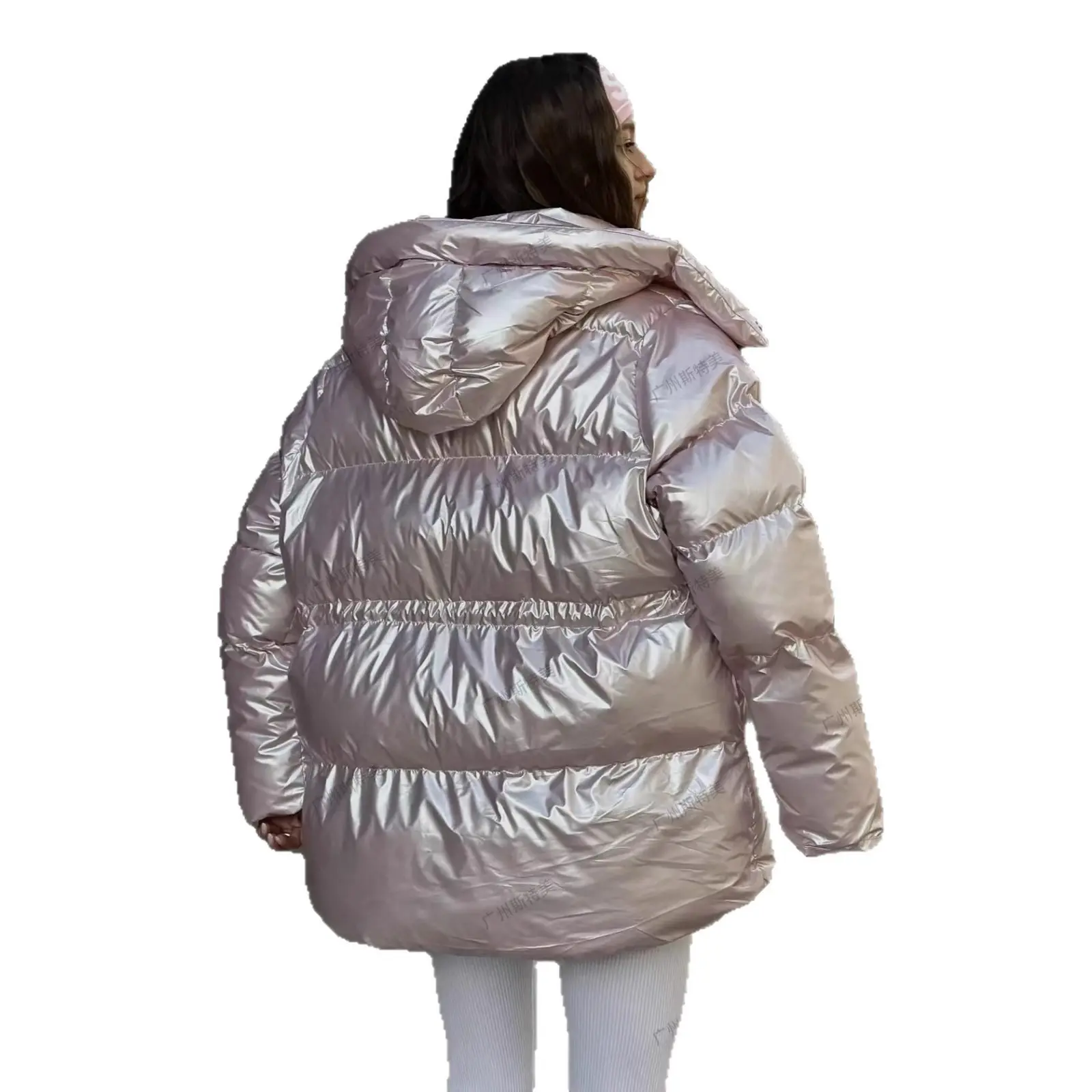 Drawstring Womens Casual Coat with Long Sleeves - Silver/Black