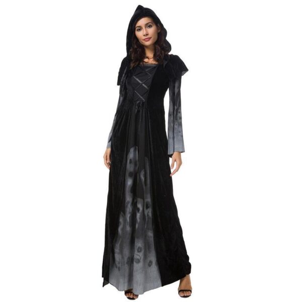 Skull Print Vampire Witch Dress Costume for Halloween - Long Skirt Skull Print Vampire Witch Dress Costume for Halloween - Long Skirt