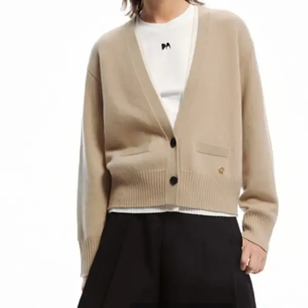 Warm Korean-Style V-Neck Two-Button Knit Cardigan