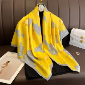 Sun-Protective Floral Color-Block Shawl Hijab, Square Scarf 90 x90