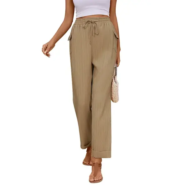 Elasticated Waist Khaki Pleated Straight-Leg Trousers Elasticated Waist Khaki Pleated Straight-Leg Trousers