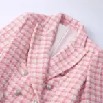 Structured Fit Pink Textured Check Double-Breasted Blazer
