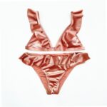 Support-Free Velvet Ruffle Bikini Set with Removable Pads