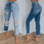 Gradient-Dye Straight Leg Women’s Ripped Jeans, Mid-Rise