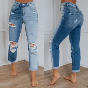Gradient-Dye Straight Leg Women’s Ripped Jeans, Mid-Rise