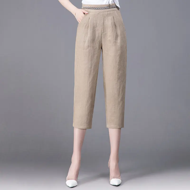 Breathable Linen Harem Pants for Women, High Waist